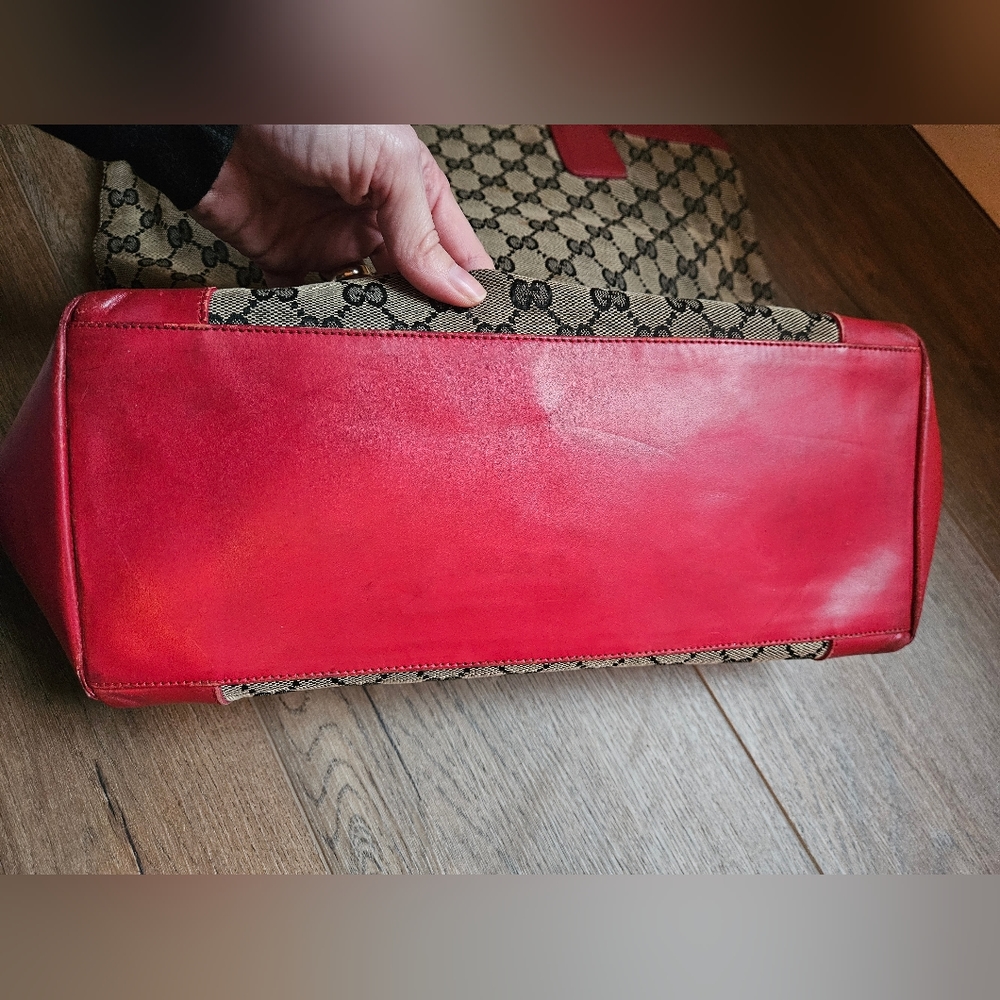 Gucci Vintage Navy Blue Monogram With Red Leather Trim With Dustbag - Picture 3 of 16